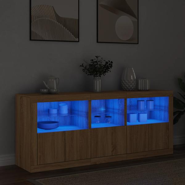 Puhvetkapp LED-tuledega, sonoma tamm, 162 × 37 × 67 cm