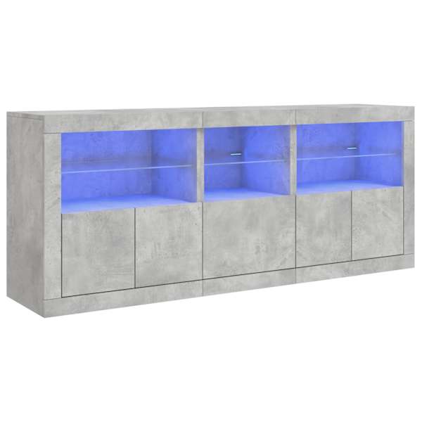 Puhvetkapp LED-tulega, betoonhall, 162 × 37 × 67 cm