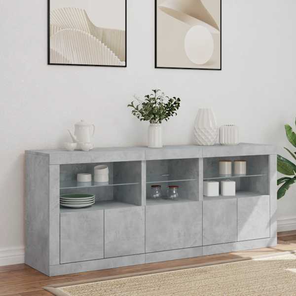 Puhvetkapp LED-tulega, betoonhall, 162 × 37 × 67 cm