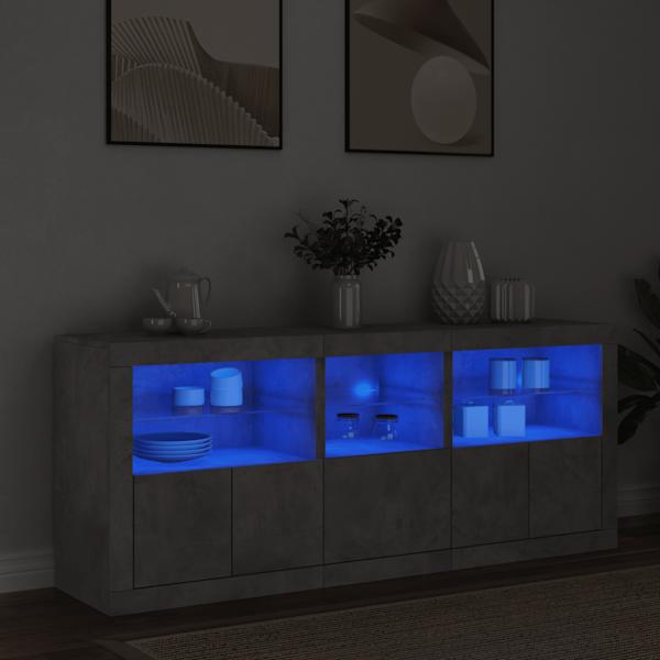 Puhvetkapp LED-tulega, betoonhall, 162 × 37 × 67 cm