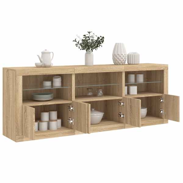 Puhvetkapp LED-tuledega, Sonoma tamm, 181,5 × 37 × 67 cm