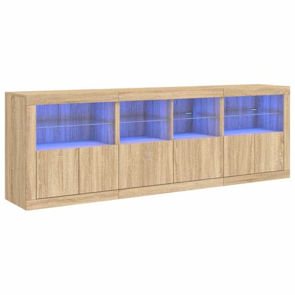 Puhvetkapp LED-tuledega, Sonoma tamm, 202 × 37 × 67 cm