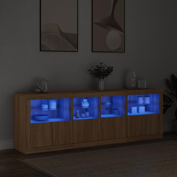 Puhvetkapp LED-tuledega, Sonoma tamm, 202 × 37 × 67 cm