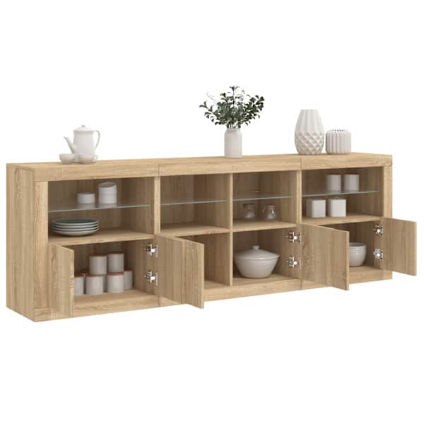 Puhvetkapp LED-tuledega, Sonoma tamm, 202 × 37 × 67 cm