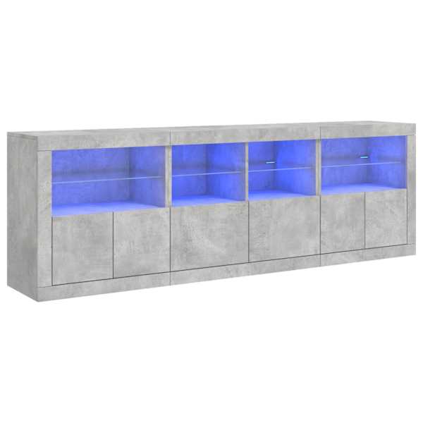 Puhvetkapp LED-tulega, betoonhall, 202 × 37 × 67 cm