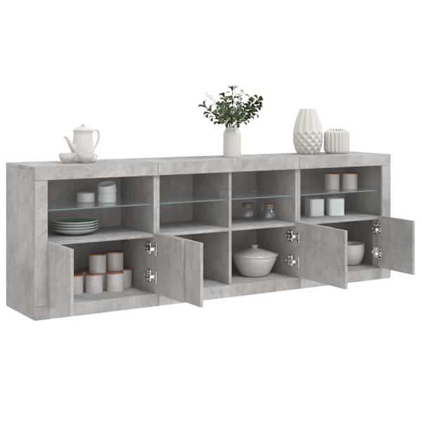 Puhvetkapp LED-tulega, betoonhall, 202 × 37 × 67 cm