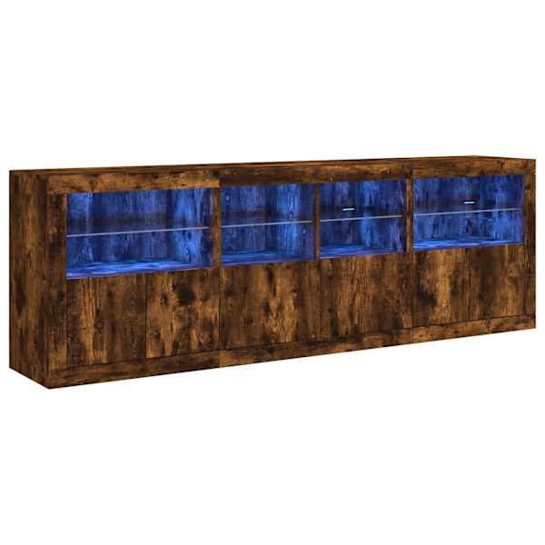 Puhvetkapp LED-tuledega, suitsutatud tamm, 202 × 37 × 67 cm