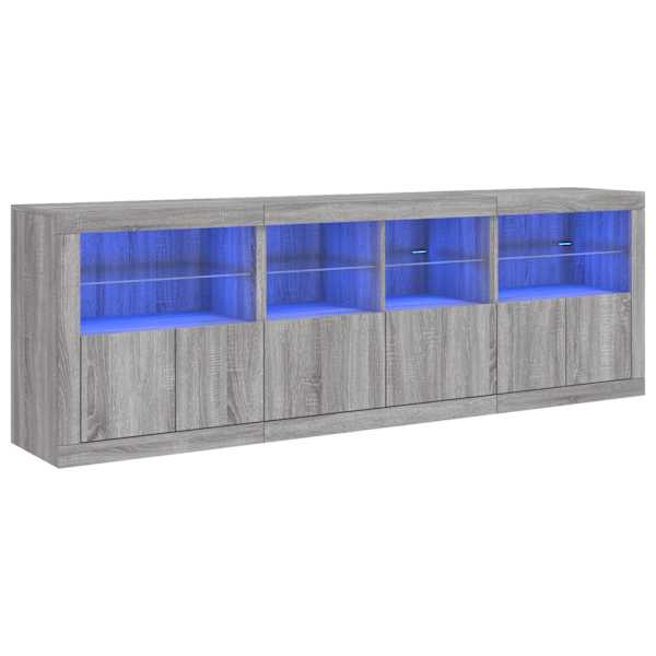 Puhvetkapp LED-tuledega, hall Sonoma tamm, 202 × 37 × 67 cm