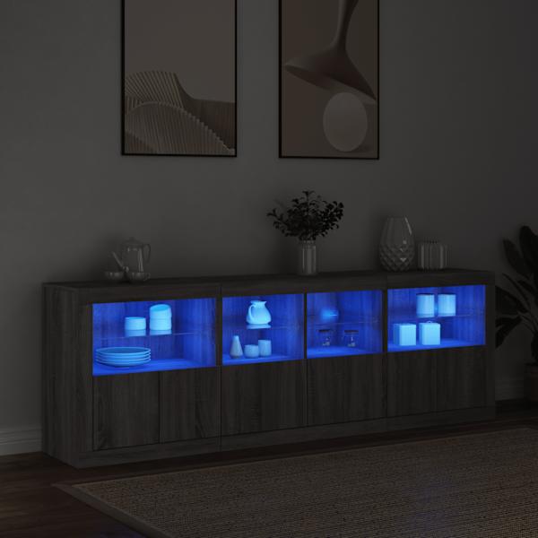 Puhvetkapp LED-tuledega, hall Sonoma tamm, 202 × 37 × 67 cm