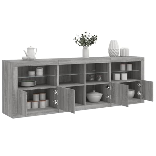 Puhvetkapp LED-tuledega, hall Sonoma tamm, 202 × 37 × 67 cm