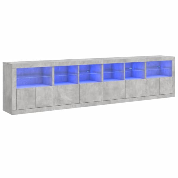 Puhvetkapp LED-tulega, betoonhall, 283 × 37 × 67 cm