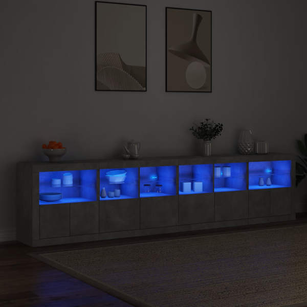 Puhvetkapp LED-tulega, betoonhall, 283 × 37 × 67 cm