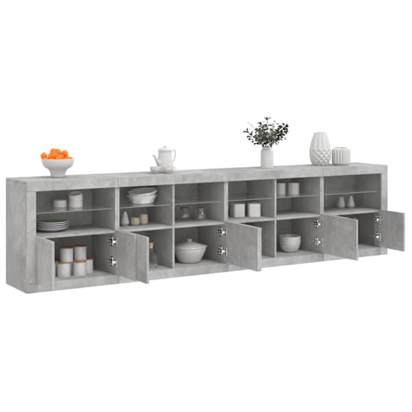 Puhvetkapp LED-tulega, betoonhall, 283 × 37 × 67 cm