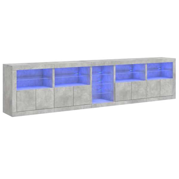Puhvetkapp LED-tulega, betoonhall, 283 × 37 × 67 cm