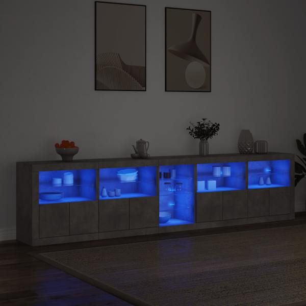 Puhvetkapp LED-tulega, betoonhall, 283 × 37 × 67 cm