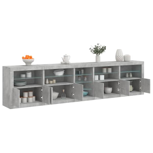 Puhvetkapp LED-tulega, betoonhall, 283 × 37 × 67 cm