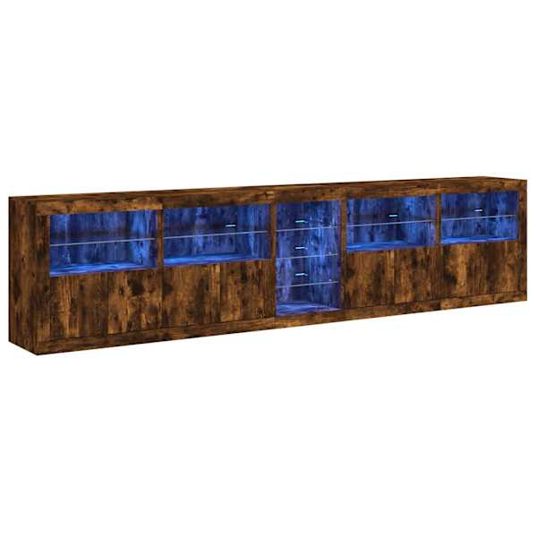 Puhvetkapp LED-tuledega, suitsutatud tamm, 283 × 37 × 67 cm