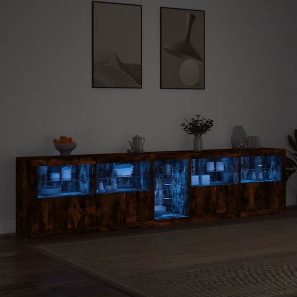Puhvetkapp LED-tuledega, suitsutatud tamm, 283 × 37 × 67 cm
