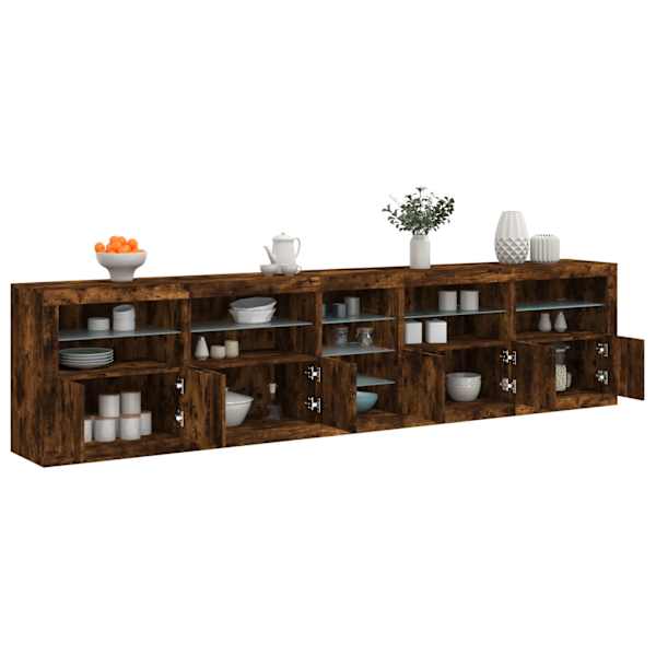 Puhvetkapp LED-tuledega, suitsutatud tamm, 283 × 37 × 67 cm