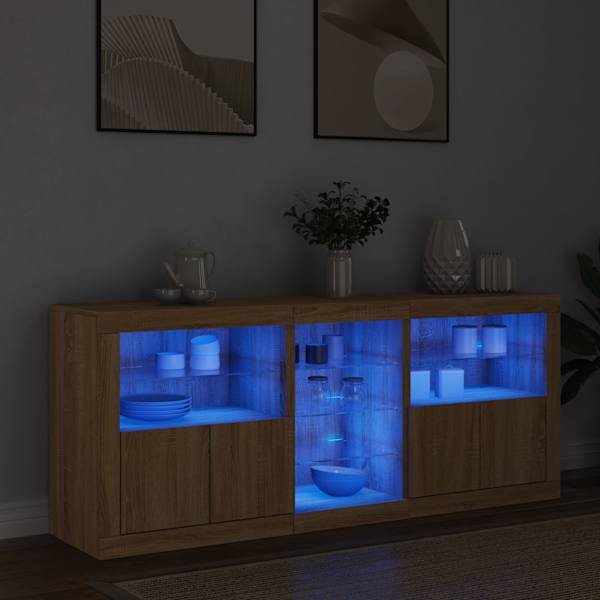 Puhvetkapp LED-tuledega, sonoma tamm, 162 × 37 × 67 cm