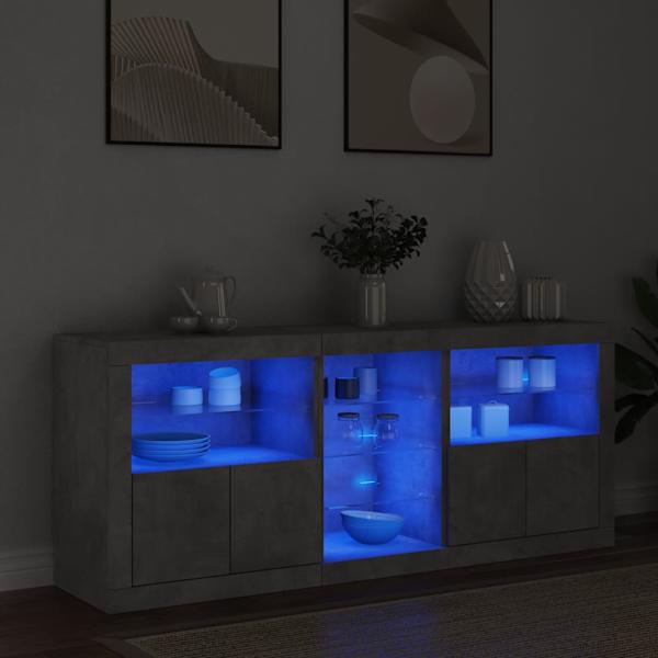 Puhvetkapp LED-tulega, betoonhall, 162 × 37 × 67 cm