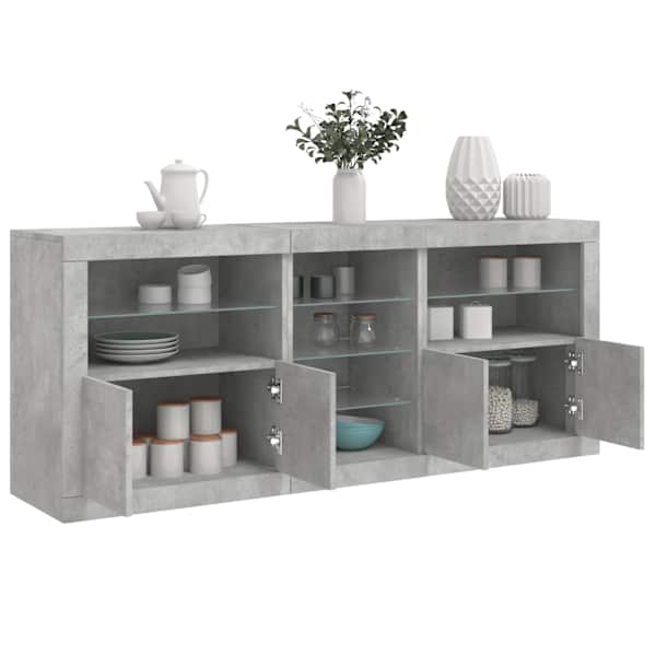 Puhvetkapp LED-tulega, betoonhall, 162 × 37 × 67 cm