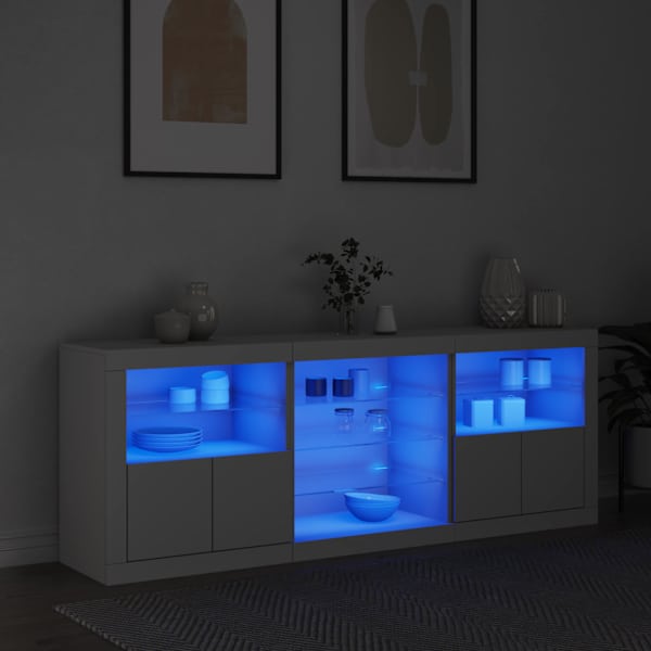 Puhvetkapp LED-tulega, valge, 181,5 × 37 × 67 cm