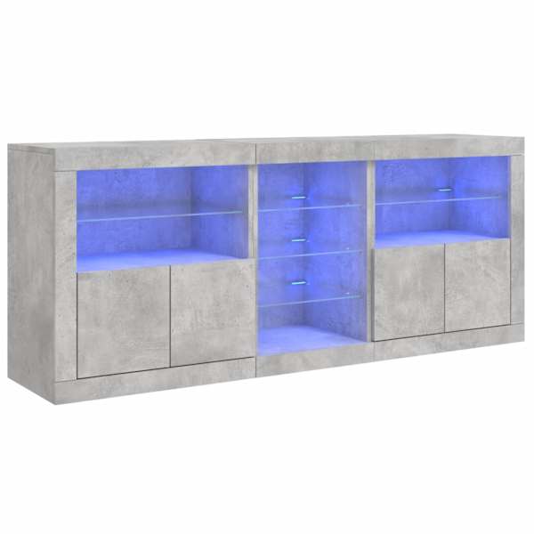 Puhvetkapp LED-tulega, betoonhall, 181,5 × 37 × 67 cm