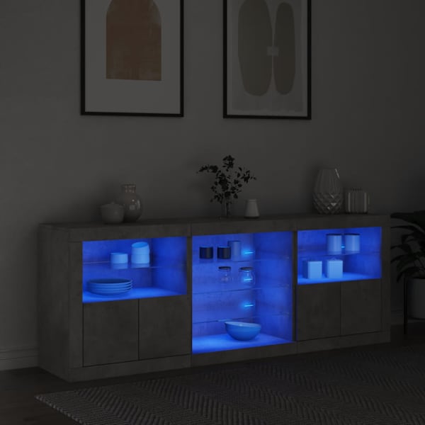 Puhvetkapp LED-tulega, betoonhall, 181,5 × 37 × 67 cm