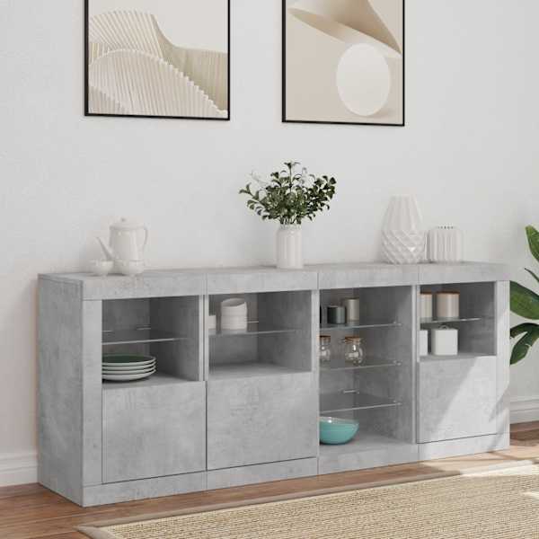 Puhvetkapp LED-tulega, betoonhall, 164 × 37 × 67 cm