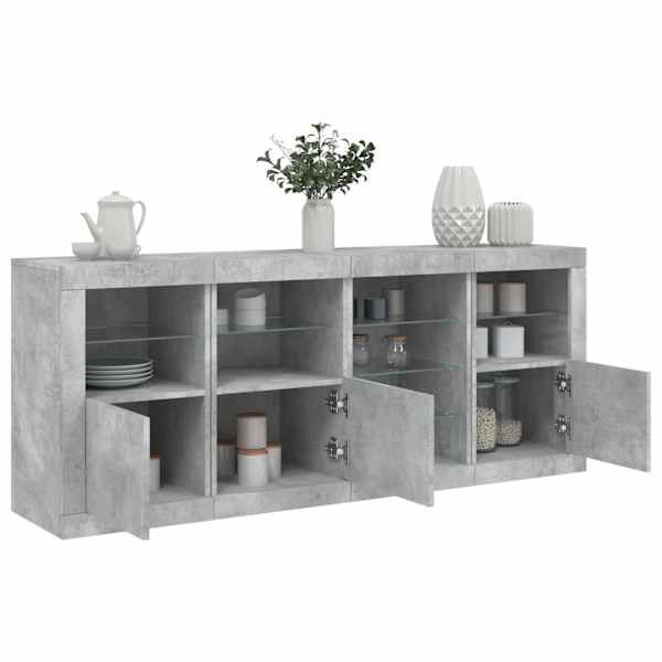 Puhvetkapp LED-tulega, betoonhall, 164 × 37 × 67 cm