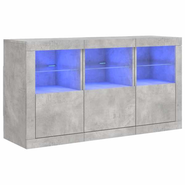 Puhvetkapp LED-tulega, betoonhall, 123 × 37 × 67 cm