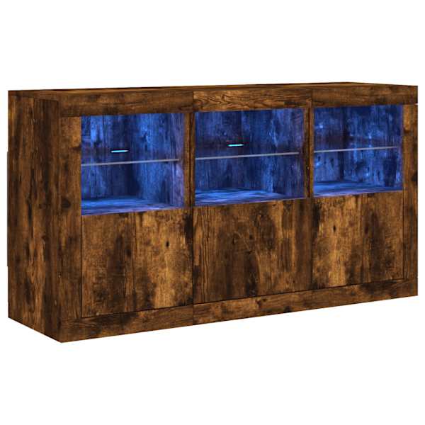 Puhvetkapp LED-tuledega, suitsutatud tamm, 123 × 37 × 67 cm