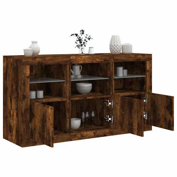 Puhvetkapp LED-tuledega, suitsutatud tamm, 123 × 37 × 67 cm