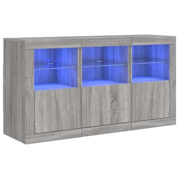 Puhvetkapp LED-tuledega, hall Sonoma tamm, 123 × 37 × 67 cm
