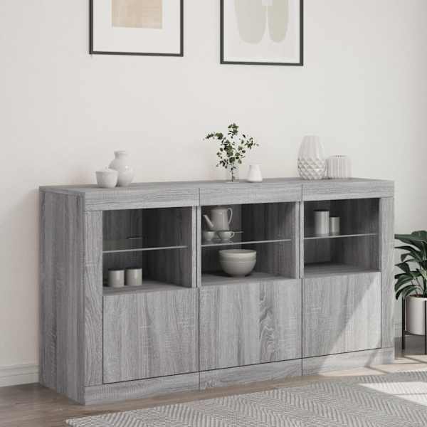 Puhvetkapp LED-tuledega, hall Sonoma tamm, 123 × 37 × 67 cm
