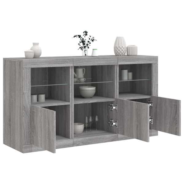 Puhvetkapp LED-tuledega, hall Sonoma tamm, 123 × 37 × 67 cm