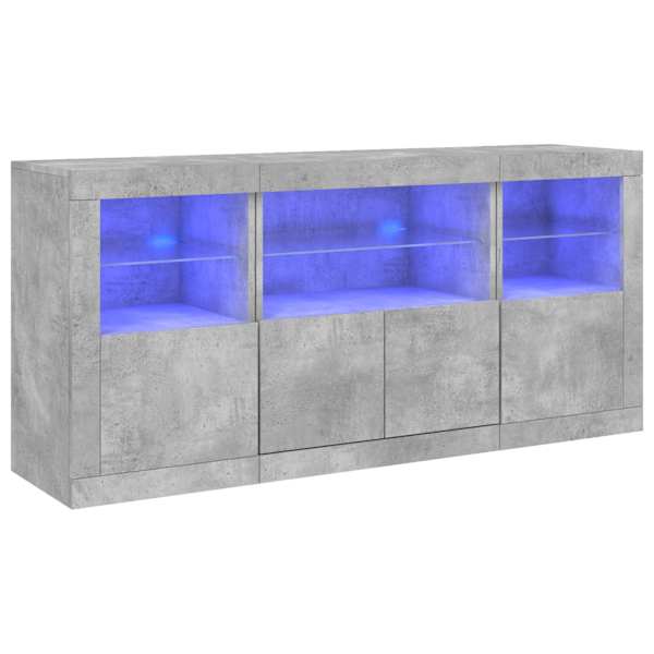 Puhvetkapp LED-tulega, betoonhall, 142,5 × 37 × 67 cm
