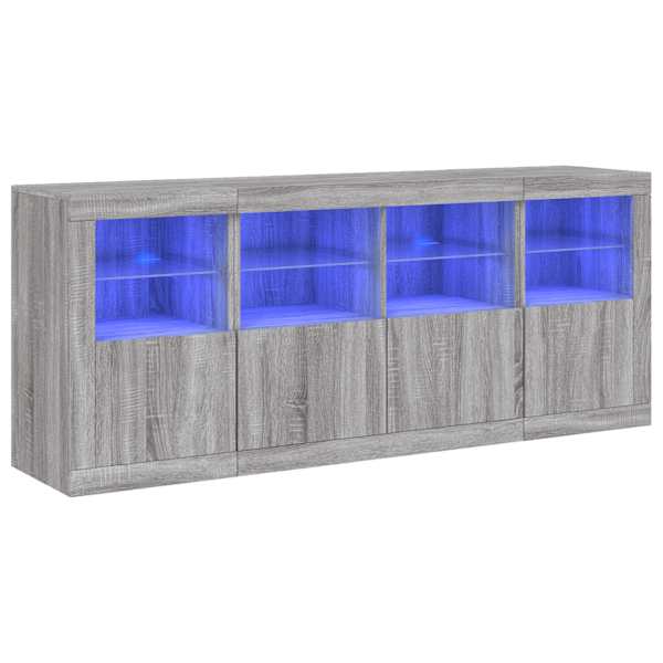 Puhvetkapp LED-tuledega, hall Sonoma tamm, 163 × 37 × 67 cm