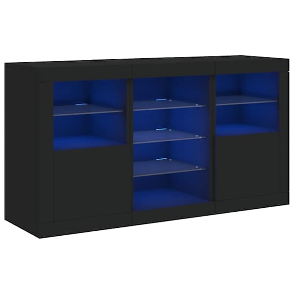 Puhvetkapp LED-tulega, must, 123 × 37 × 67 cm