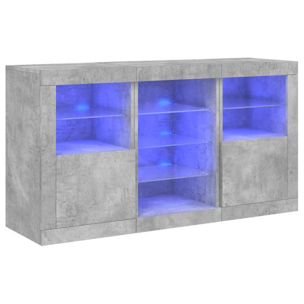 Puhvetkapp LED-tulega, betoonhall, 123 × 37 × 67 cm