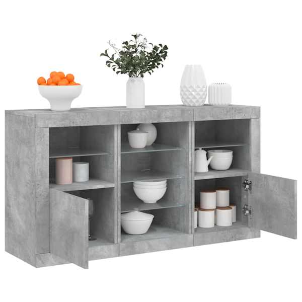 Puhvetkapp LED-tulega, betoonhall, 123 × 37 × 67 cm