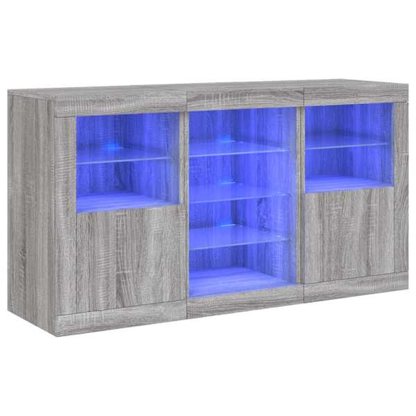 Puhvetkapp LED-tuledega, hall Sonoma tamm, 123 × 37 × 67 cm