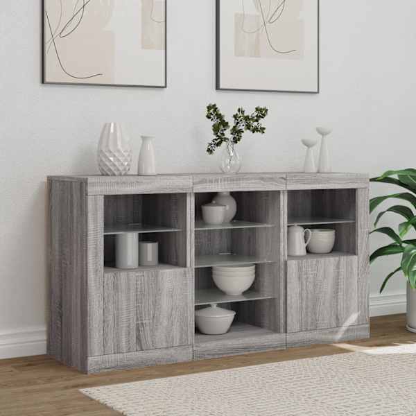 Puhvetkapp LED-tuledega, hall Sonoma tamm, 123 × 37 × 67 cm