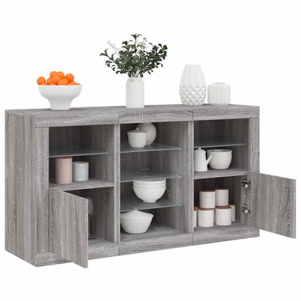 Puhvetkapp LED-tuledega, hall Sonoma tamm, 123 × 37 × 67 cm