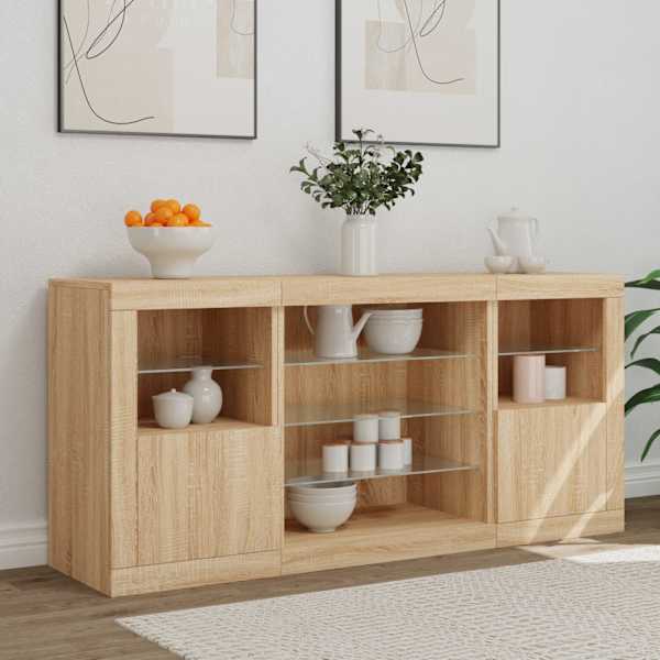 Puhvetkapp LED-tuledega, Sonoma tamm, 142,5 × 37 × 67 cm
