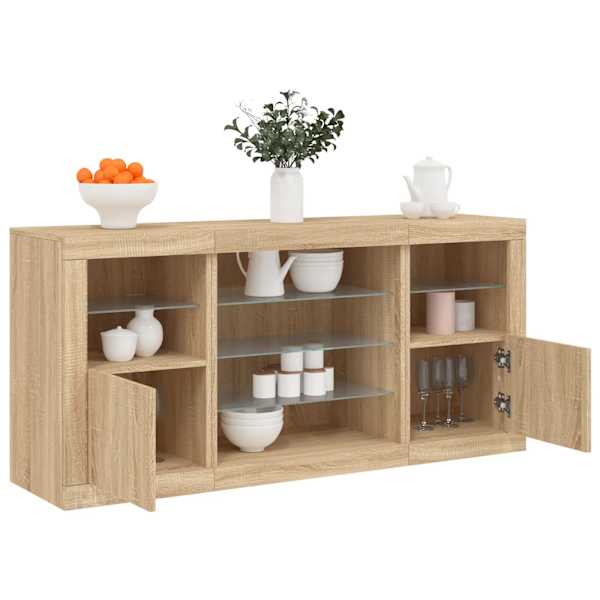 Puhvetkapp LED-tuledega, Sonoma tamm, 142,5 × 37 × 67 cm