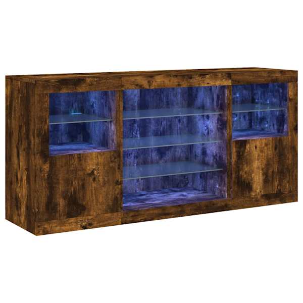 Puhvetkapp LED-tuledega, suitsutatud tamm, 142,5 × 37 × 67 cm