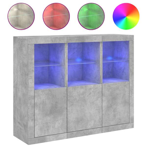 Puhvetkapid LED-tuledega 3 tk, betoonhall, tehispuit