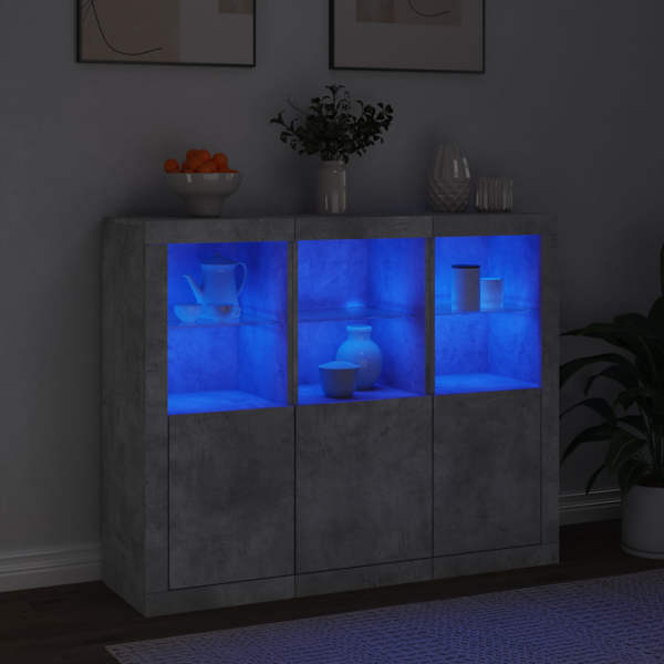 Puhvetkapid LED-tuledega 3 tk, betoonhall, tehispuit